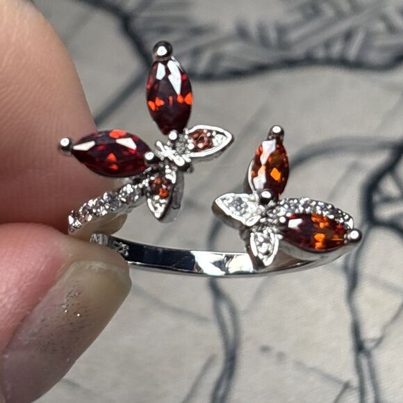 925 Sterling Silver Gem Butterfly Ring Size 10 - Picture 1 of 8